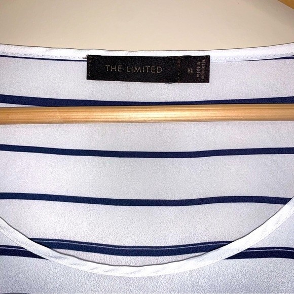 Limited Nautical Blouse Women’s Xl Navy Blue White Stripe Flowy Shirt Beachy Top — image 3 of 5